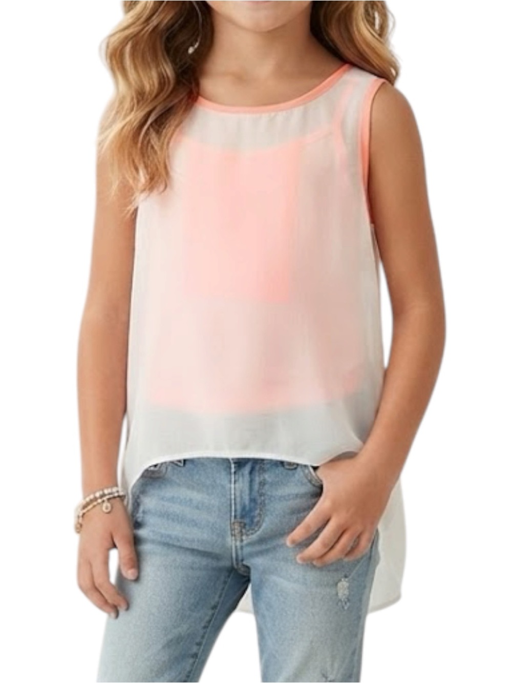 Kiddo by Katie Nordstrom Ivory Peach Lace Trim Tank Top Girls 10